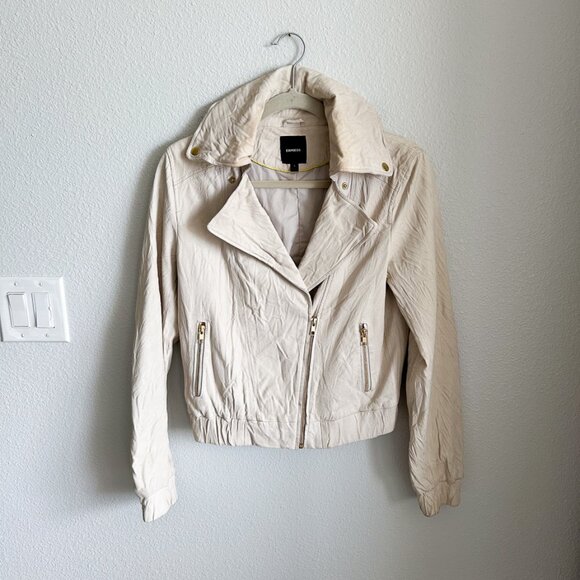Vintage Express Genuine Leather Moto Jacket – Ivory Cream | Size Small - Picture 12 of 16